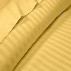 Luxury Egyptian Cotton Satin Strip Fitted Sheet Set - Yellow - 99 Bedding Store