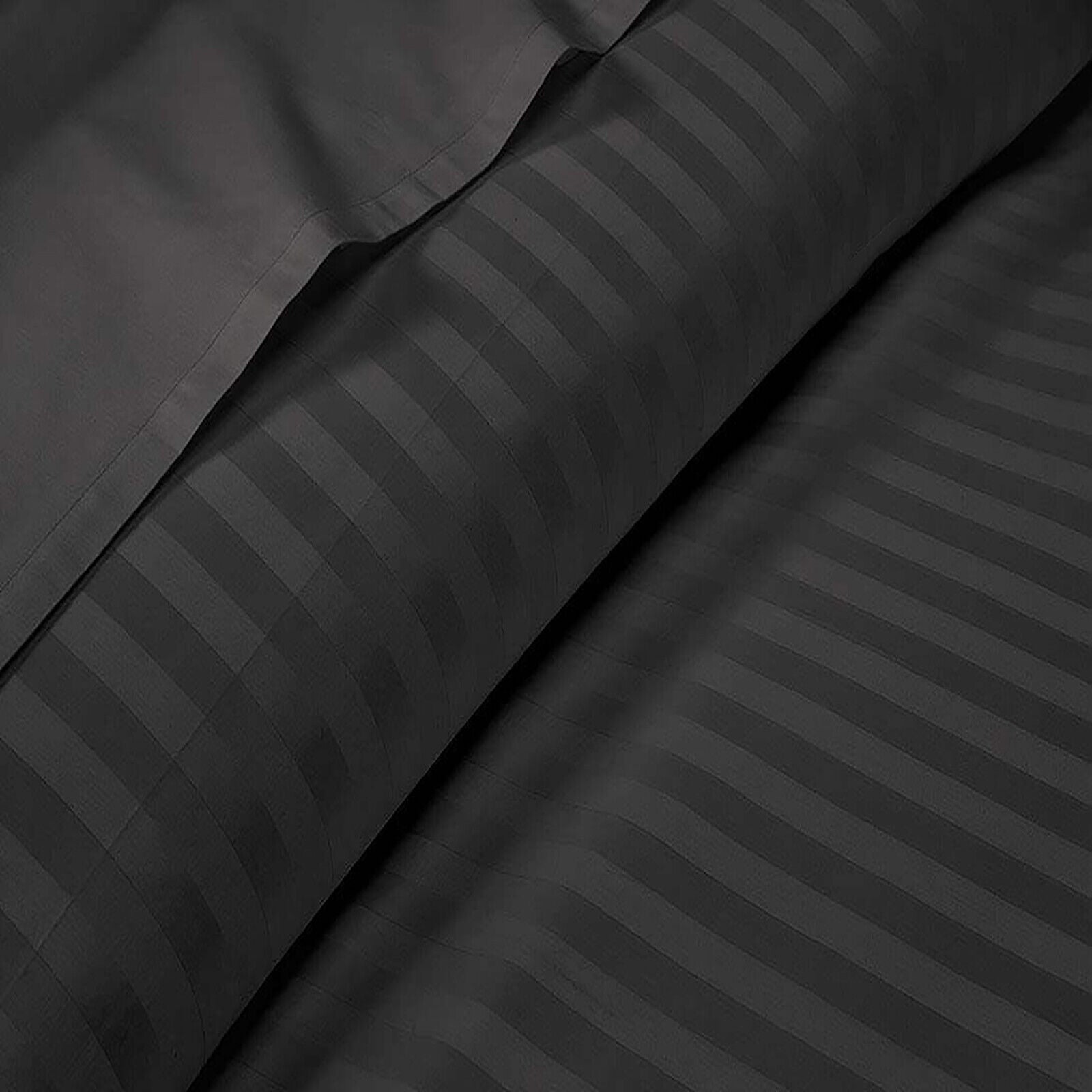 Luxury Egyptian Cotton Satin Strip Fitted Sheet Set -Charcoal Grey - 99 Bedding Store