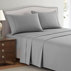 Luxury Strip Satin Bed sheet Set - Grey - 99 Bedding Store