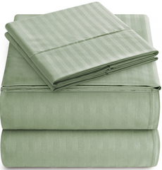 Luxury Strip Satin Bed sheet Set - Sage Green - 99 Bedding Store