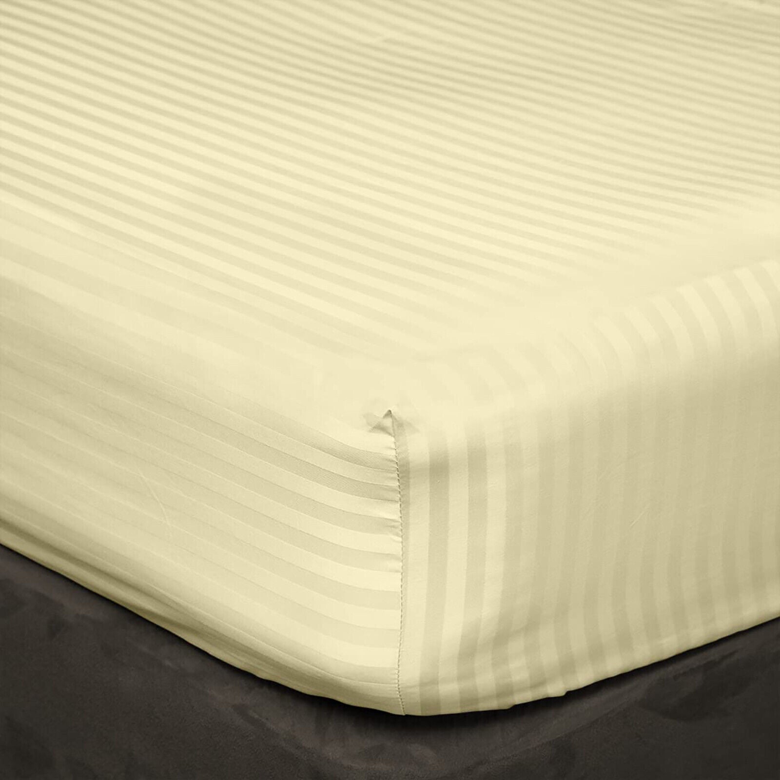 Luxury Egyptian Cotton Satin Strip Fitted Sheet Set - Off White - 99 Bedding Store