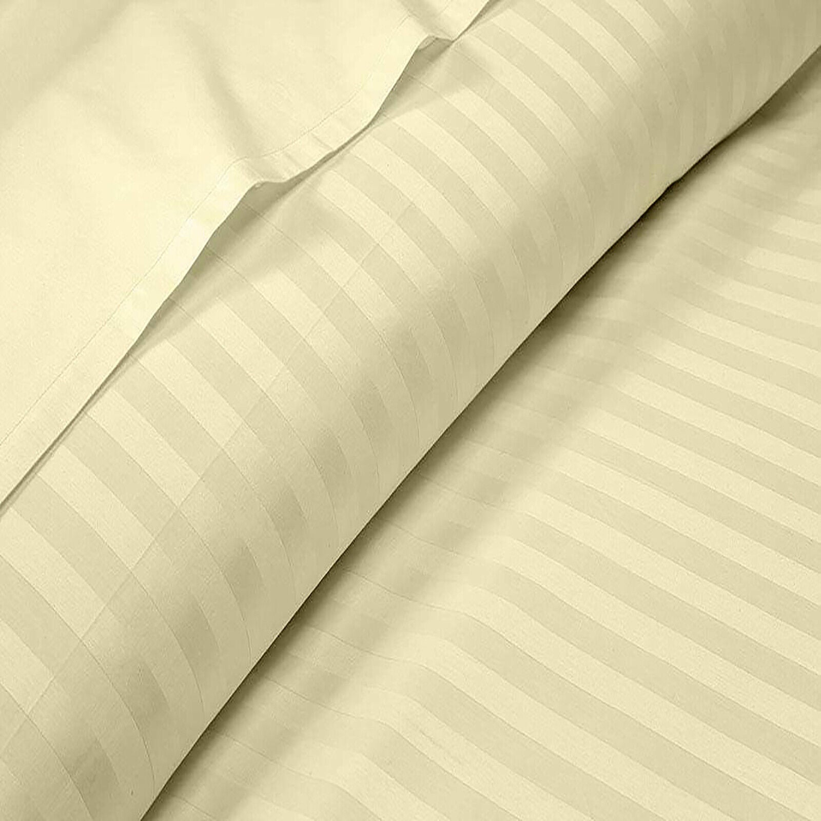 Luxury Egyptian Cotton Satin Strip Fitted Sheet Set - Off White - 99 Bedding Store