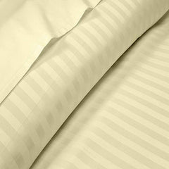 Luxury Egyptian Cotton Satin Strip Fitted Sheet Set - Off White - 99 Bedding Store