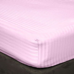 Luxury Egyptian Cotton Satin Strip Fitted Sheet Set -Pink - 99 Bedding Store