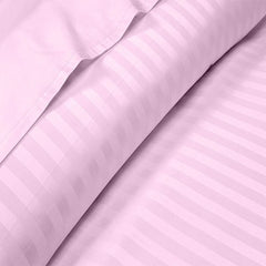 Luxury Egyptian Cotton Satin Strip Fitted Sheet Set -Pink - 99 Bedding Store