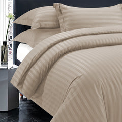 Luxury100% Egyptian Cotton Satin Stripe Duvet Cover Sets Beige - 99 Bedding Store