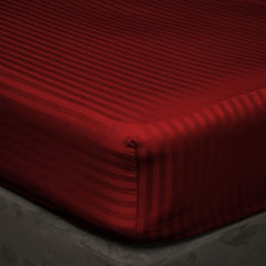 Luxury Egyptian Cotton Satin Strip Fitted Sheet Set -Red - 99 Bedding Store