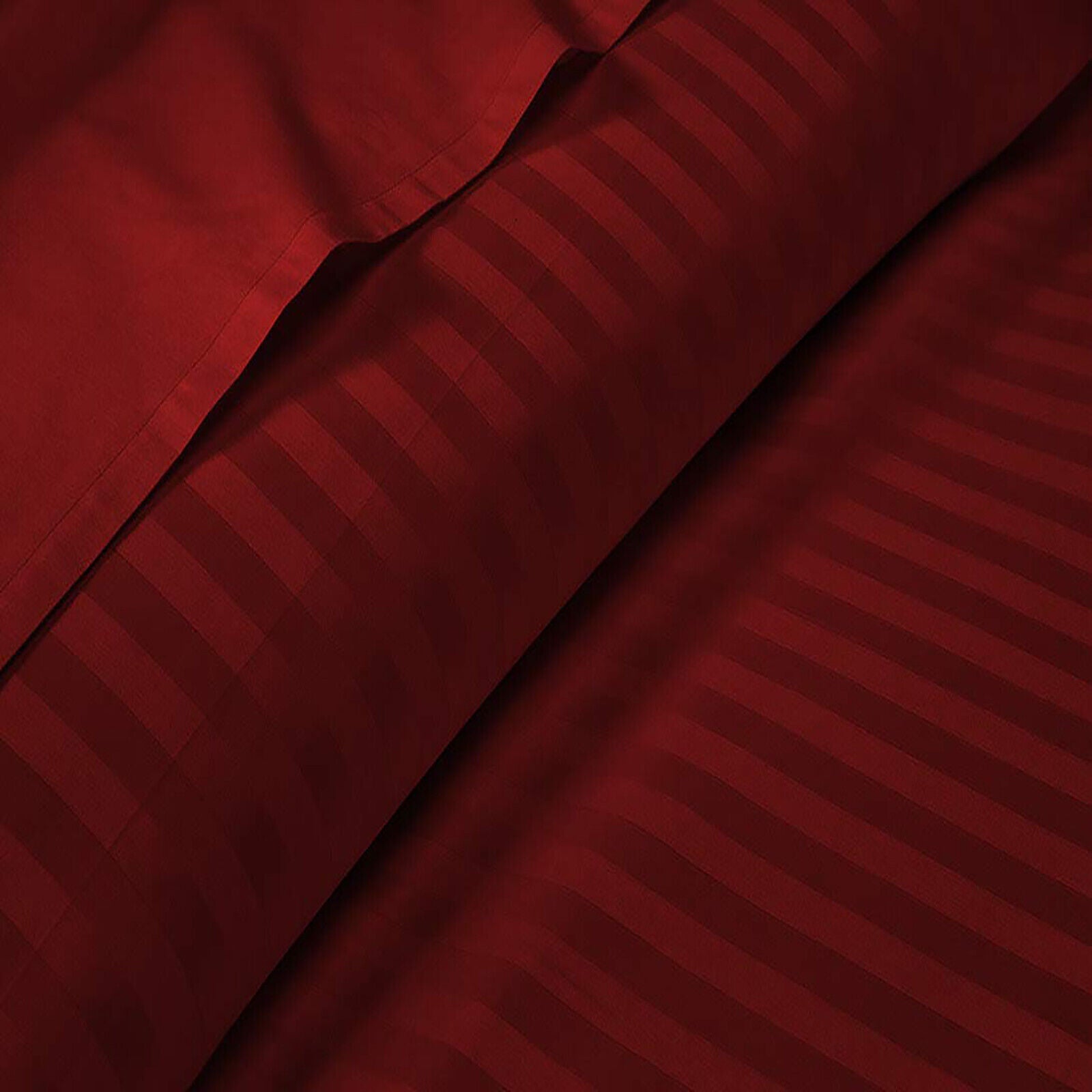 Luxury Egyptian Cotton Satin Strip Fitted Sheet Set -Red - 99 Bedding Store