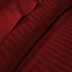 Luxury Egyptian Cotton Satin Strip Fitted Sheet Set -Red - 99 Bedding Store