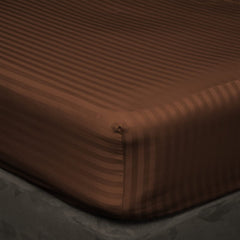 Luxury Egyptian Cotton Satin Strip Fitted Sheet Set - Brown - 99 Bedding Store