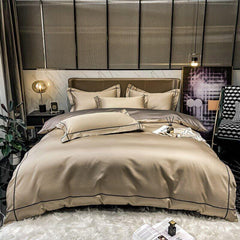 Luxury Cotton Satin Baratta Duvet Cover Set-Beige with Black Baratta Stitch - 99 Bedding Store