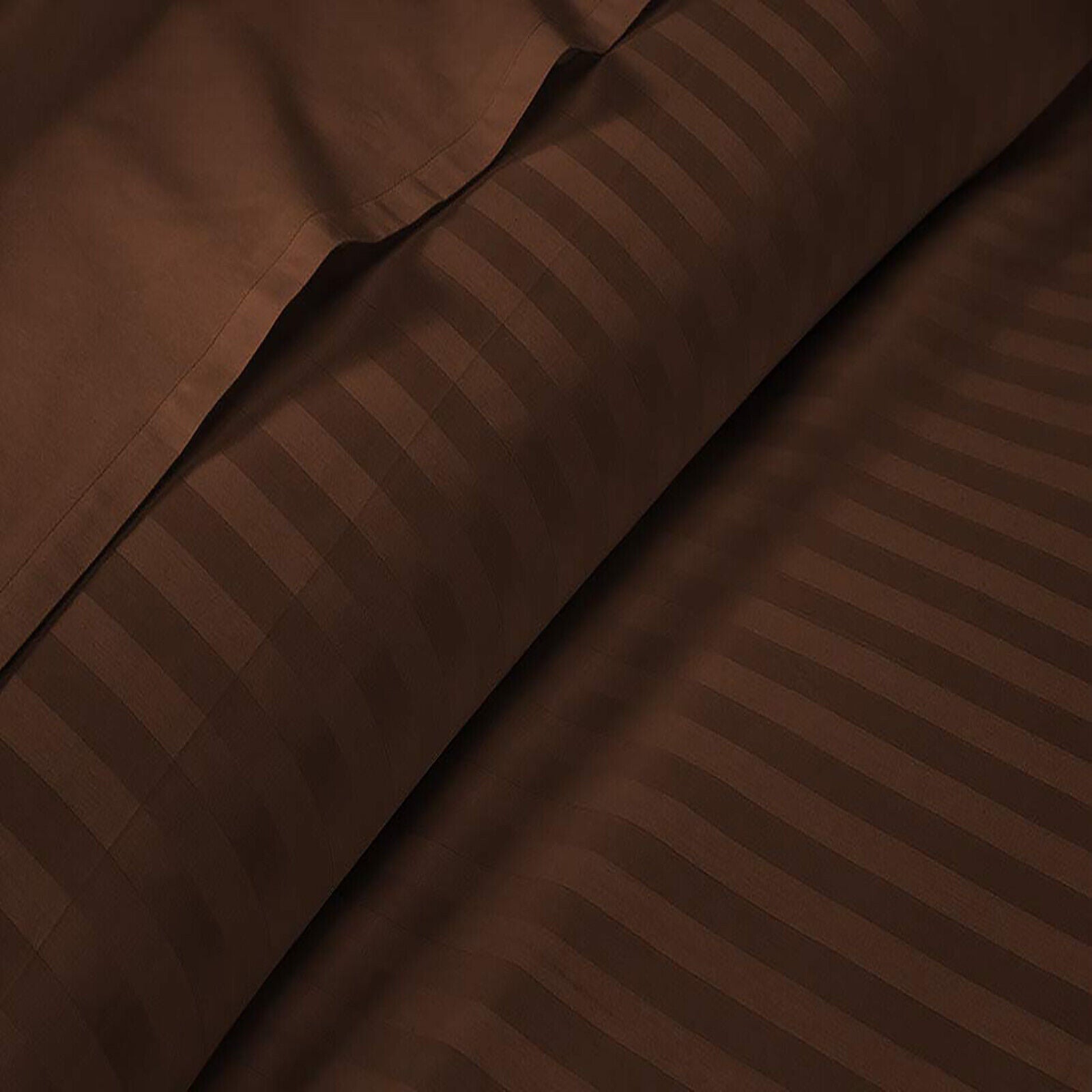 Luxury Egyptian Cotton Satin Strip Fitted Sheet Set - Brown - 99 Bedding Store