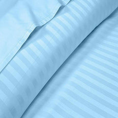 Luxury Egyptian Cotton Satin Strip Fitted Sheet Set - Sky Blue - 99 Bedding Store