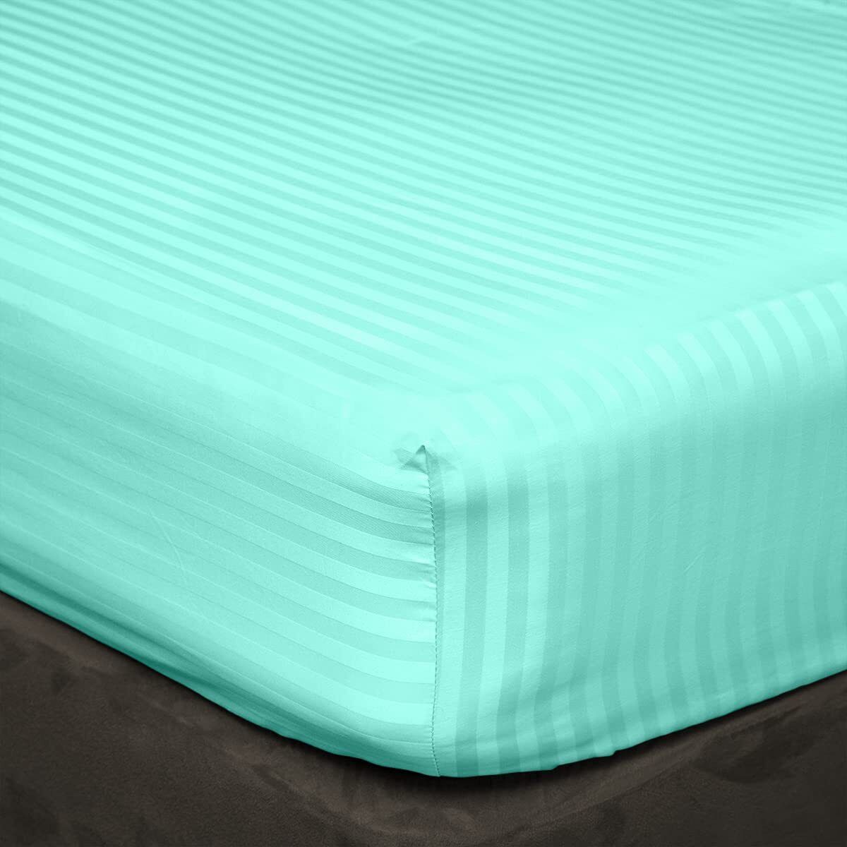 Luxury Egyptian Cotton Satin Strip Fitted Sheet Set - Sea Green - 99 Bedding Store