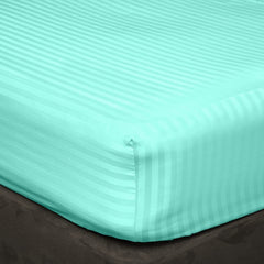 Luxury Egyptian Cotton Satin Strip Fitted Sheet Set - Sea Green - 99 Bedding Store