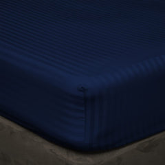 Luxury Egyptian Cotton Satin Strip Fitted Sheet Set - Navy Blue - 99 Bedding Store