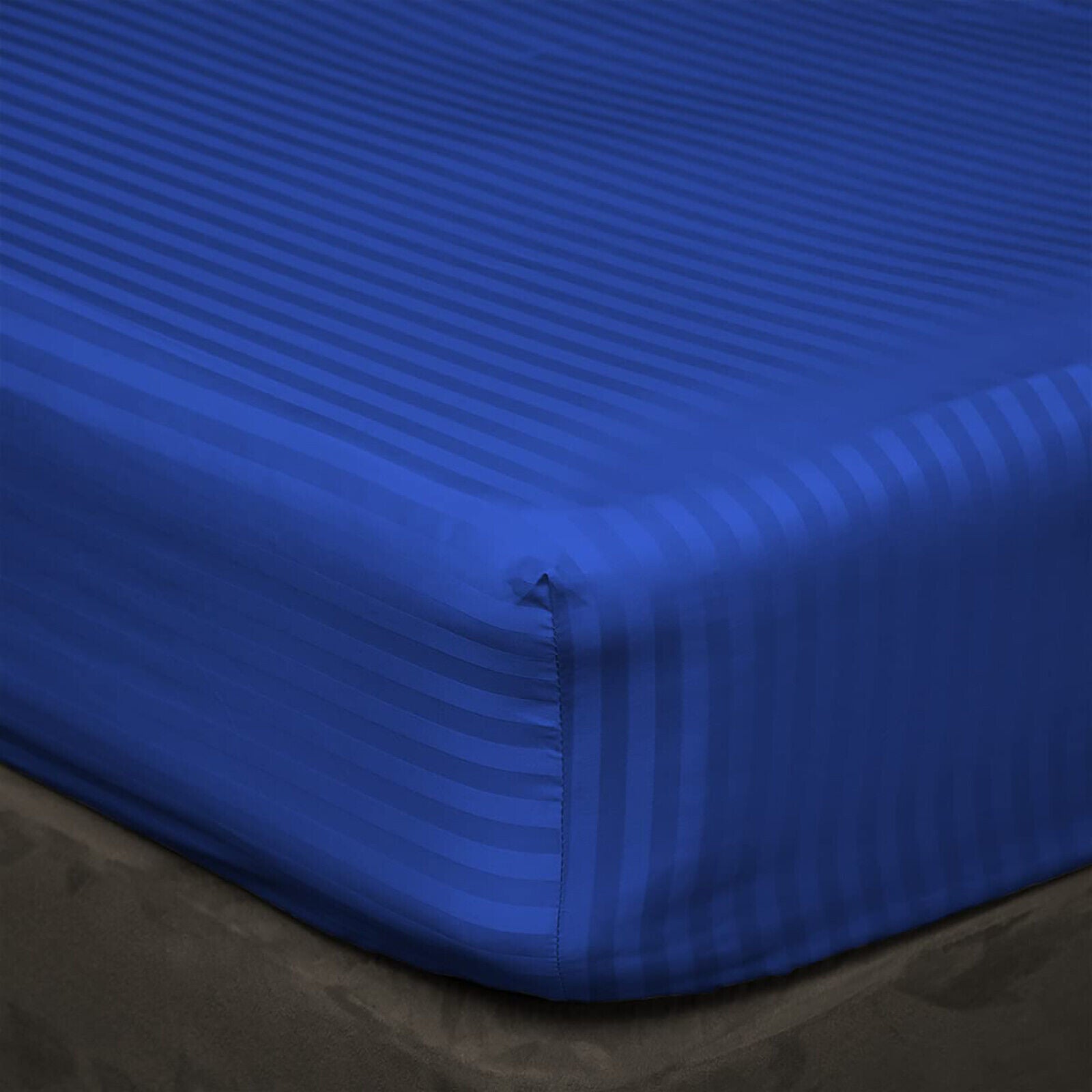 Luxury Egyptian Cotton Satin Strip Fitted Sheet Set - Royal Blue - 99 Bedding Store