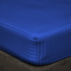 Luxury Egyptian Cotton Satin Strip Fitted Sheet Set - Royal Blue - 99 Bedding Store