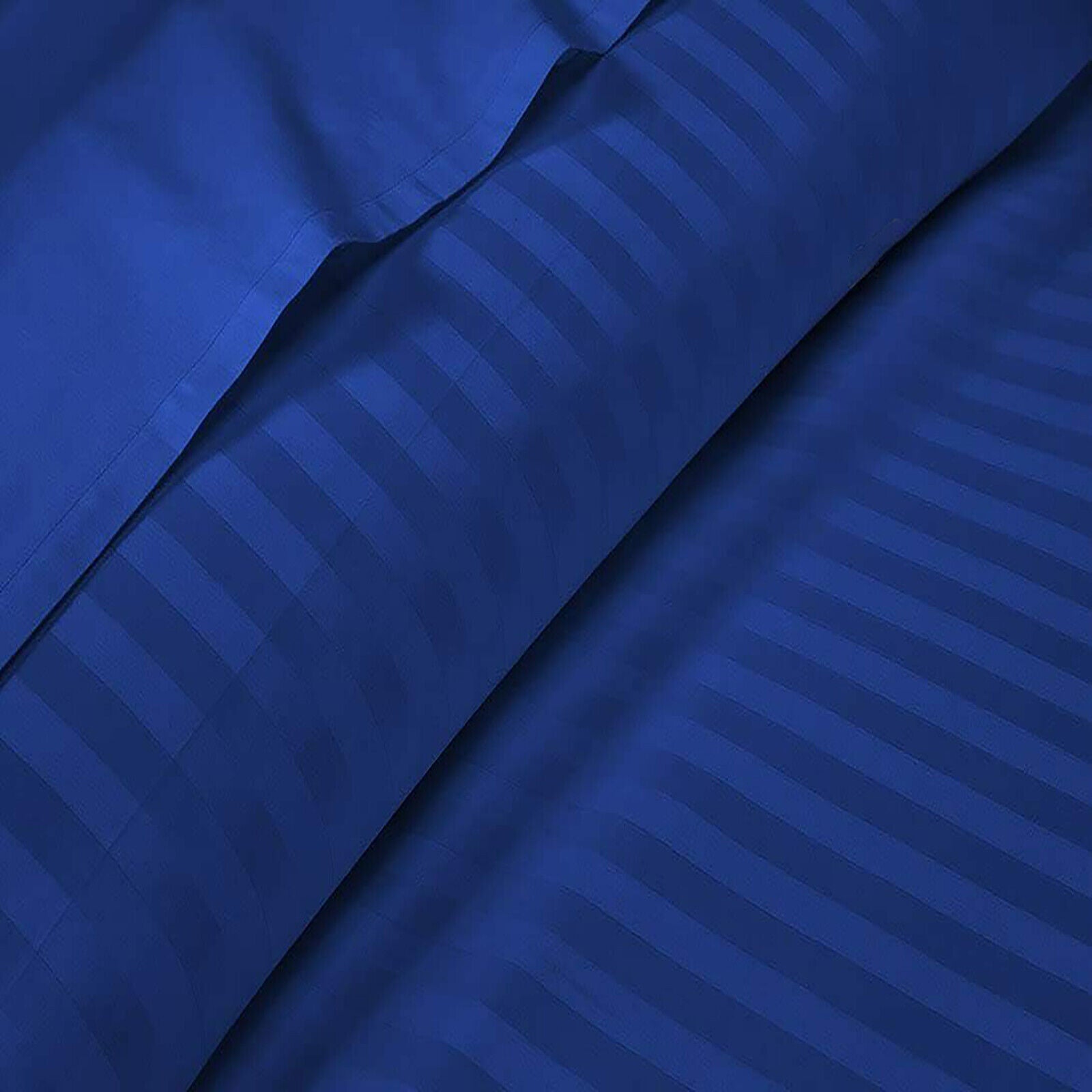 Luxury Egyptian Cotton Satin Strip Fitted Sheet Set - Royal Blue - 99 Bedding Store