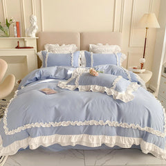 Plain Cotton Frilled Duvet Set -002