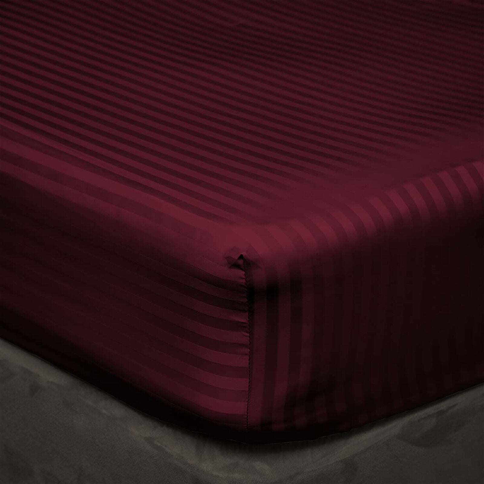 Luxury Egyptian Cotton Satin Strip Fitted Sheet Set - Burgundy - 99 Bedding Store