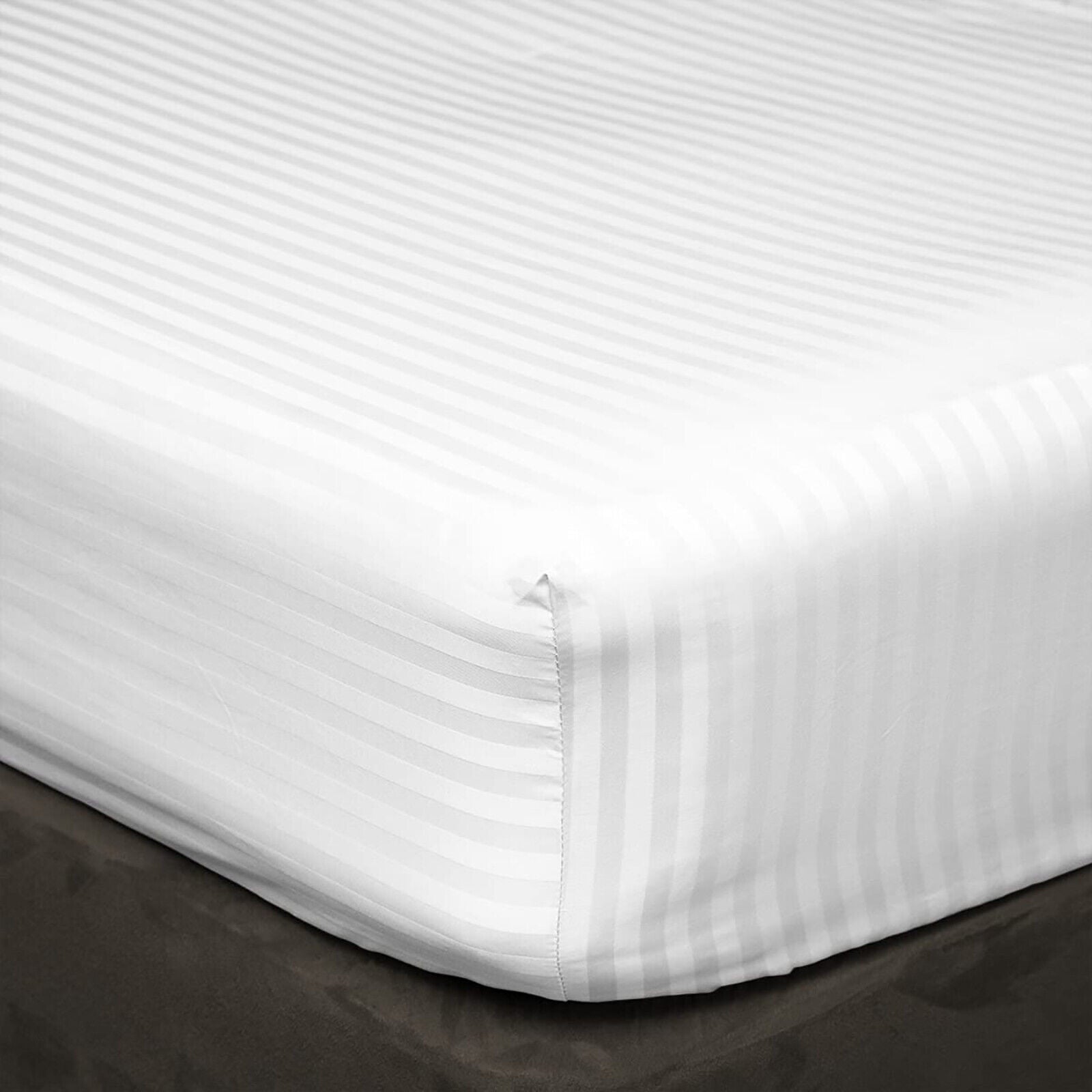 Luxury Egyptian Cotton Satin Strip Fitted Sheet Set - White - 99 Bedding Store