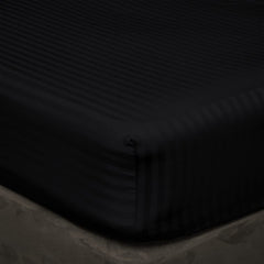 Luxury Egyptian Cotton Satin Strip Fitted Sheet Set - Black - 99 Bedding Store