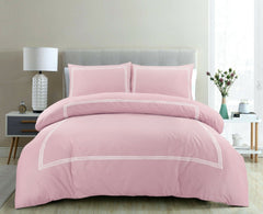 Luxury Cotton Satin Baratta Duvet Cover Set- Pink With White Baratta Stitch - 99 Bedding Store