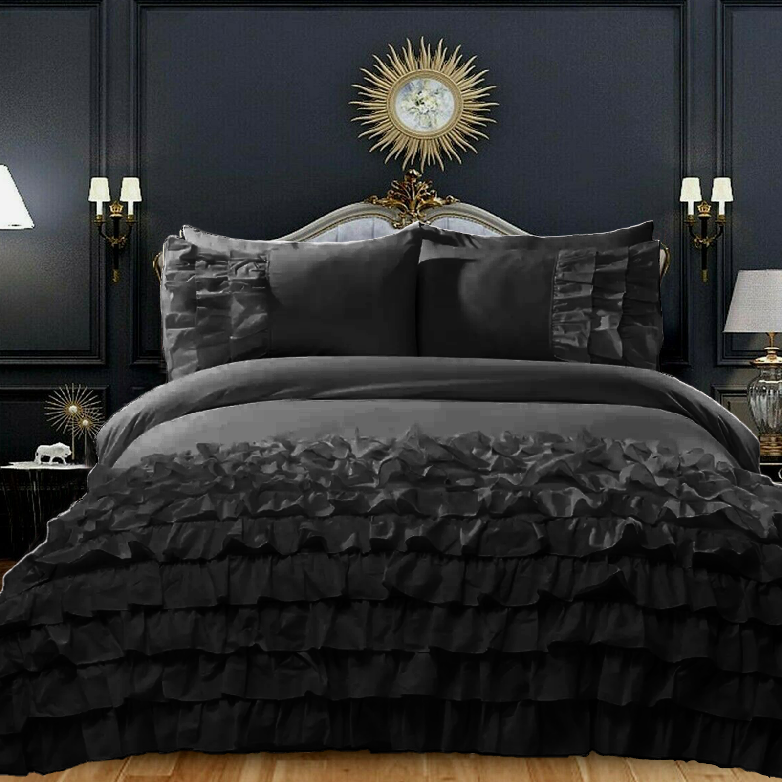 Luxury Cotton Frilled Duvet Set -Charcoal - 99 Bedding Store