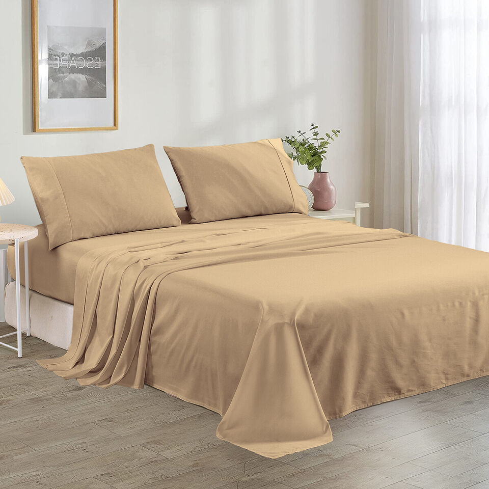 Plain Cotton Bed sheet Set - Taupe - 99 Bedding Store