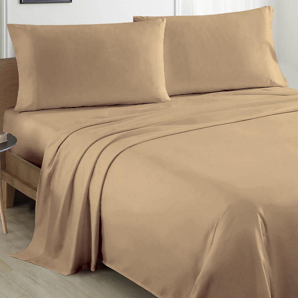 Plain Cotton Bed sheet Set - Taupe - 99 Bedding Store