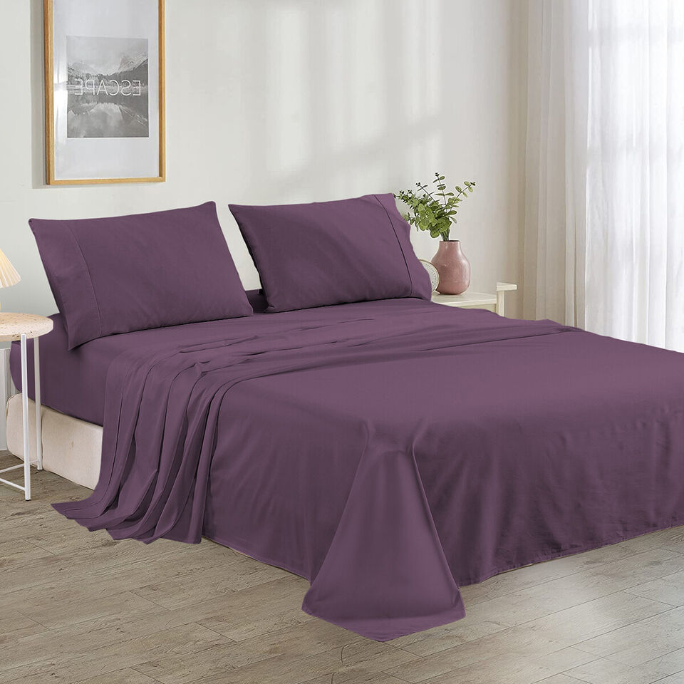 Plain Cotton Bed sheet Set - plum - 99 Bedding Store