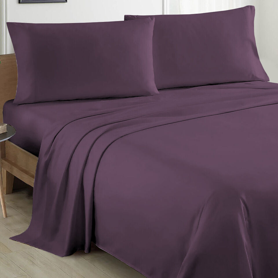 Plain Cotton Bed sheet Set - plum - 99 Bedding Store