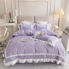 Luxury Cotton Frilled Duvet Set - Light lilac - 99 Bedding Store