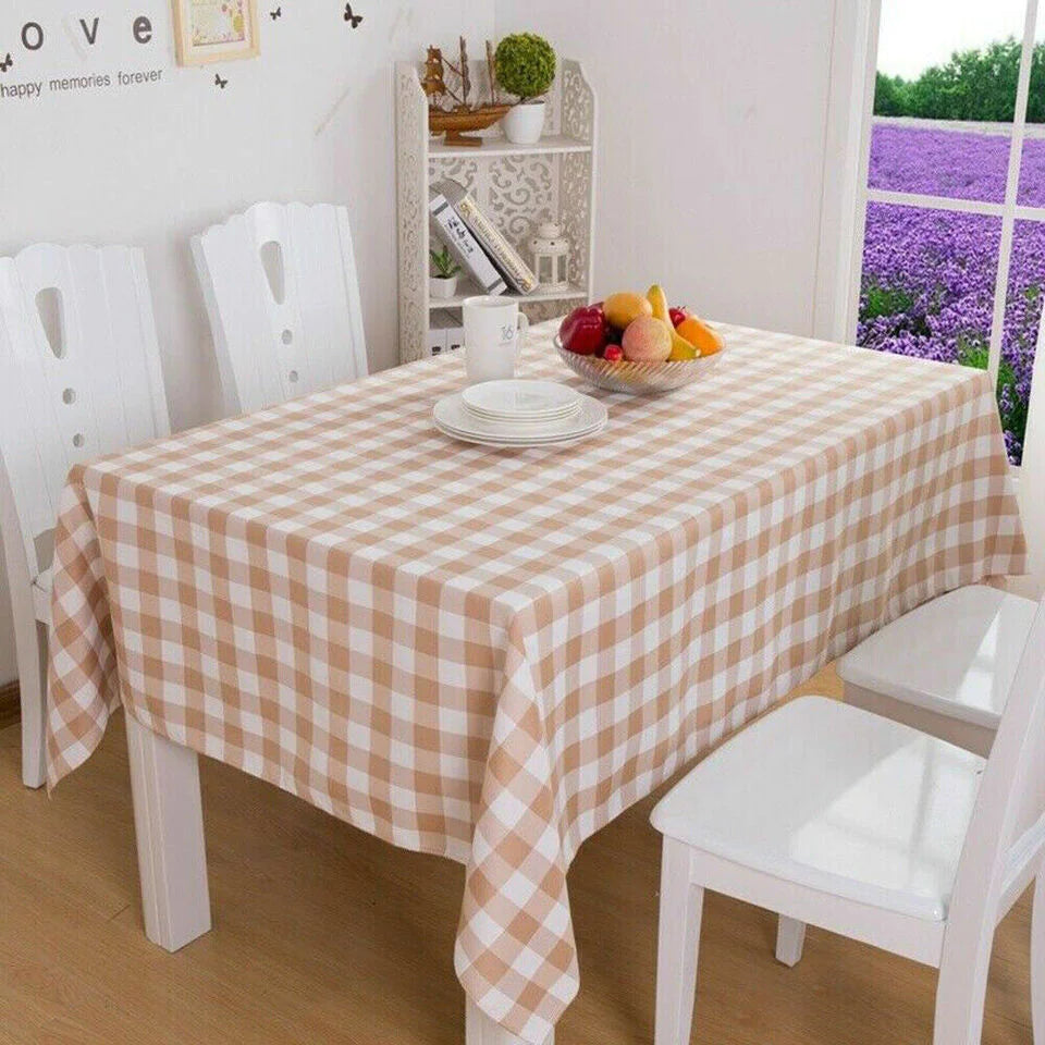 Waterproof Decorative Printed Cotton Table cover -Beige Check - 99 Bedding Store