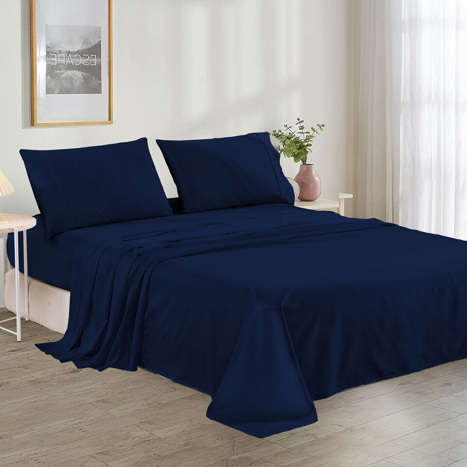 Plain Cotton Bed sheet Set - Navy Blue - 99 Bedding Store