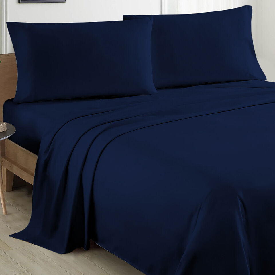 Plain Cotton Bed sheet Set - Navy Blue - 99 Bedding Store