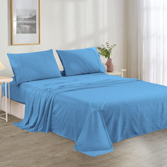 Plain Cotton Bed sheet Set - Blue - 99 Bedding Store