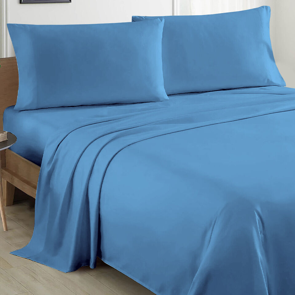 Plain Cotton Bed sheet Set - Blue - 99 Bedding Store