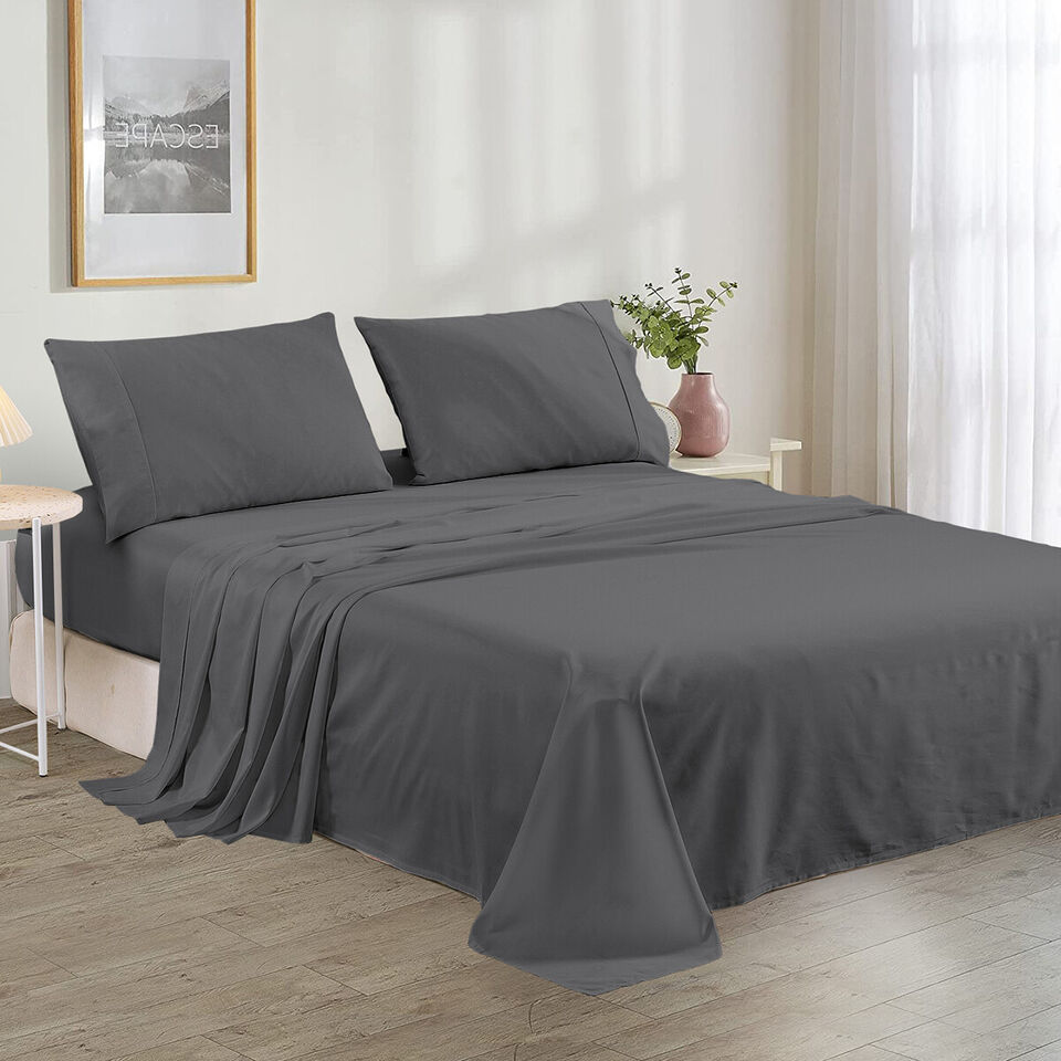 Plain Cotton Bed sheet Set - Charcoal Grey - 99 Bedding Store