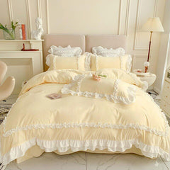 Luxury Cotton Frilled Duvet Set - Creem - 99 Bedding Store