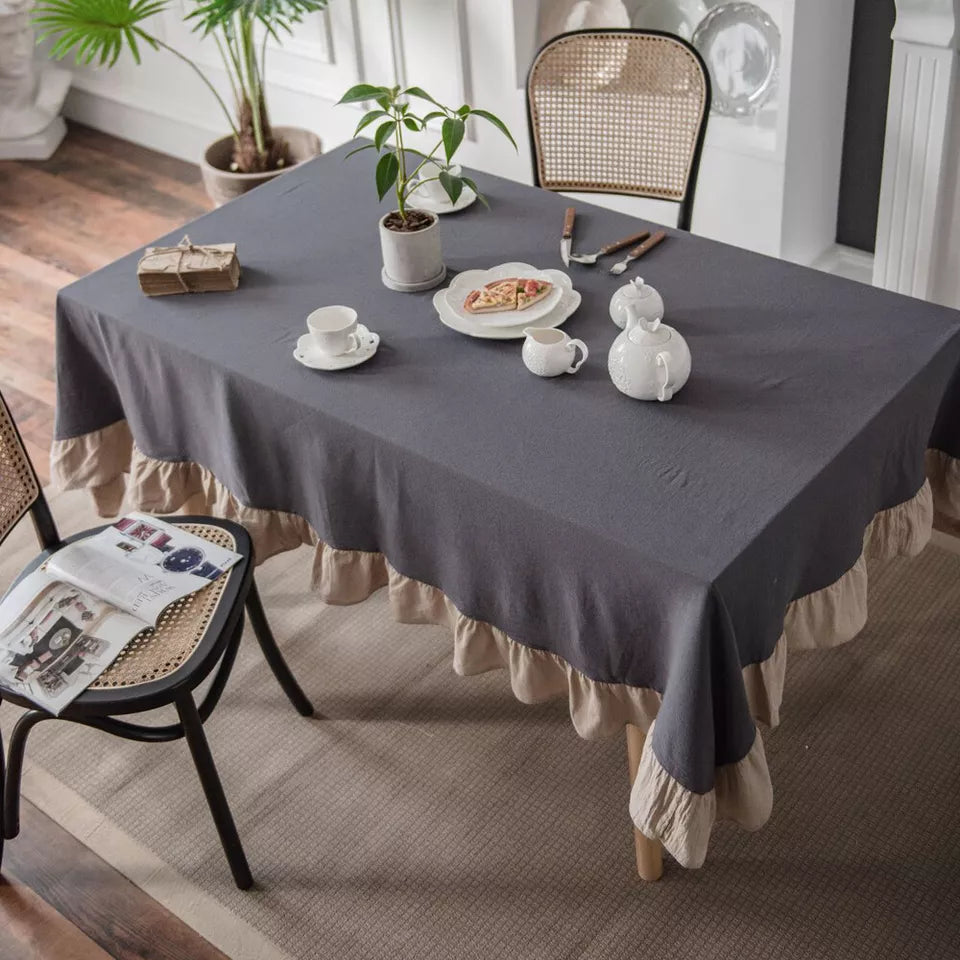 Decorative Cotton Contrast Frilled Table Covers
