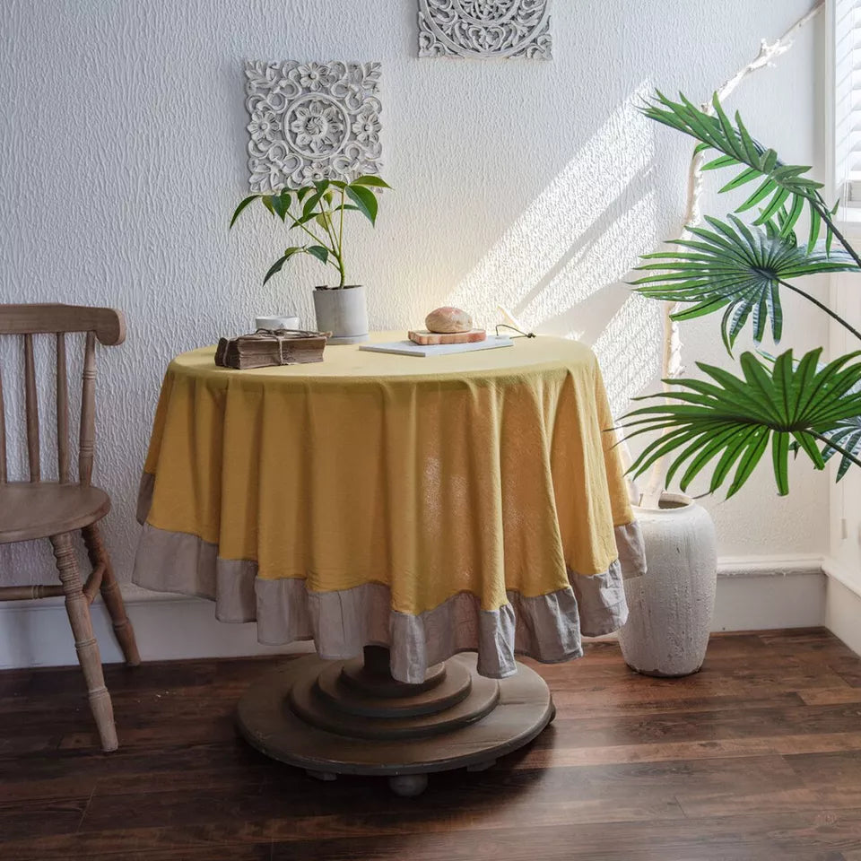 Cotton Decorative Round Tablecloth - With Frilled Bordered