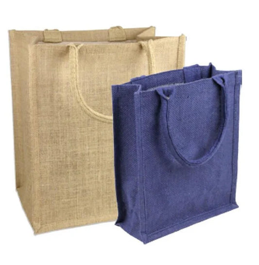 Pack of 2 Jute Tote Bag Beige and Blue