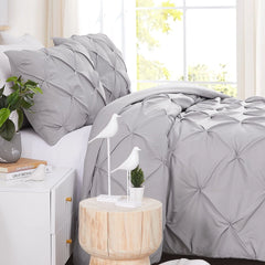 Luxury Cotton Satin Pintuck Duvet Cover Set - Light Grey - 99 Bedding Store