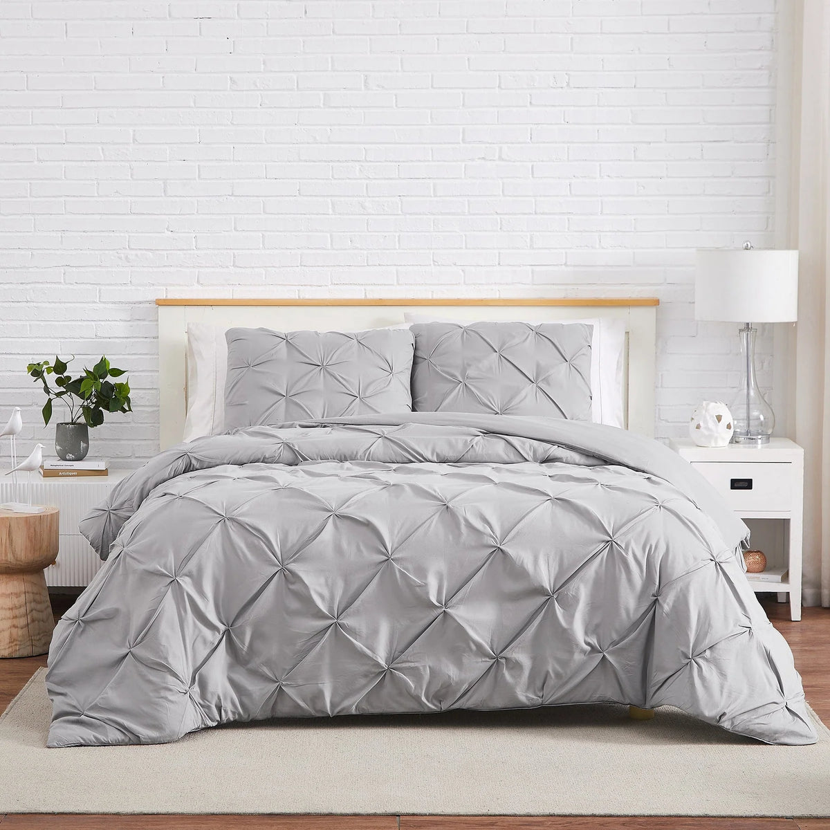 Luxury Cotton Satin Pintuck Duvet Cover Set - Light Grey - 99 Bedding Store