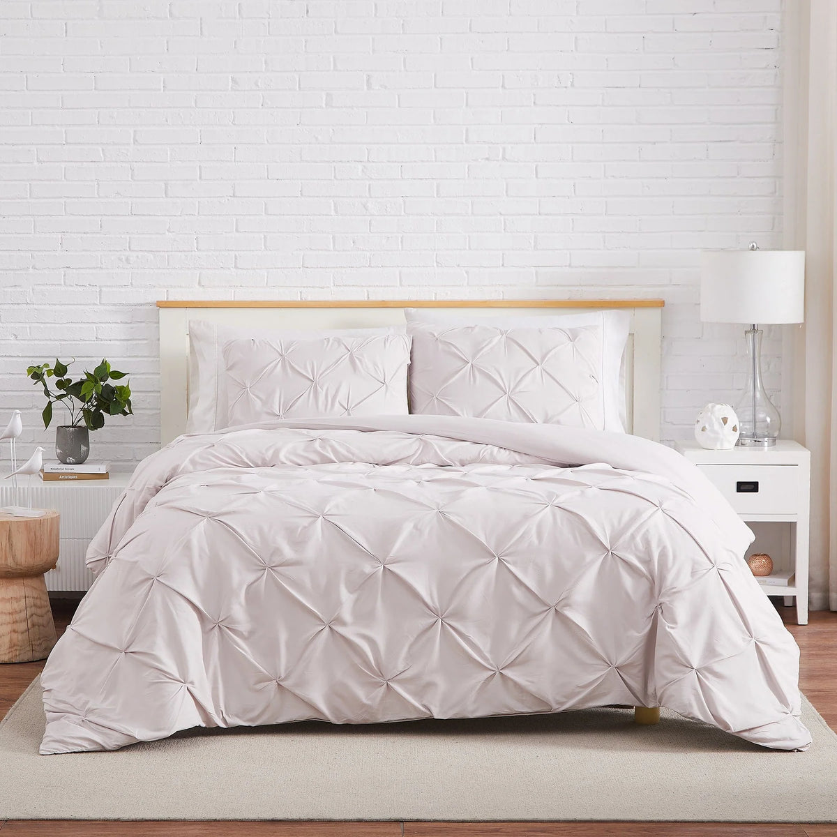 Luxury Cotton Satin Pintuck Duvet Cover Set - Off White - 99 Bedding Store