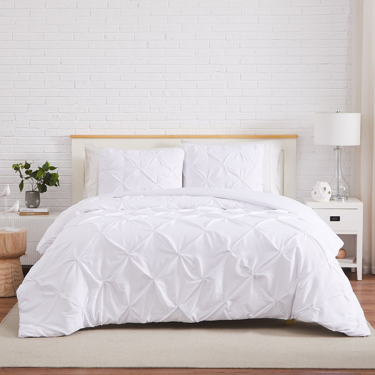 Luxury Cotton Satin Pintuck Duvet Cover Set - White - 99 Bedding Store