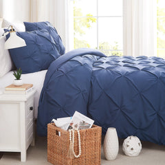 Luxury Cotton Satin Pintuck Duvet Cover Set - Dark Blue - 99 Bedding Store