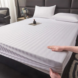 Luxury Satin Stripe Fitted sheet Set -White